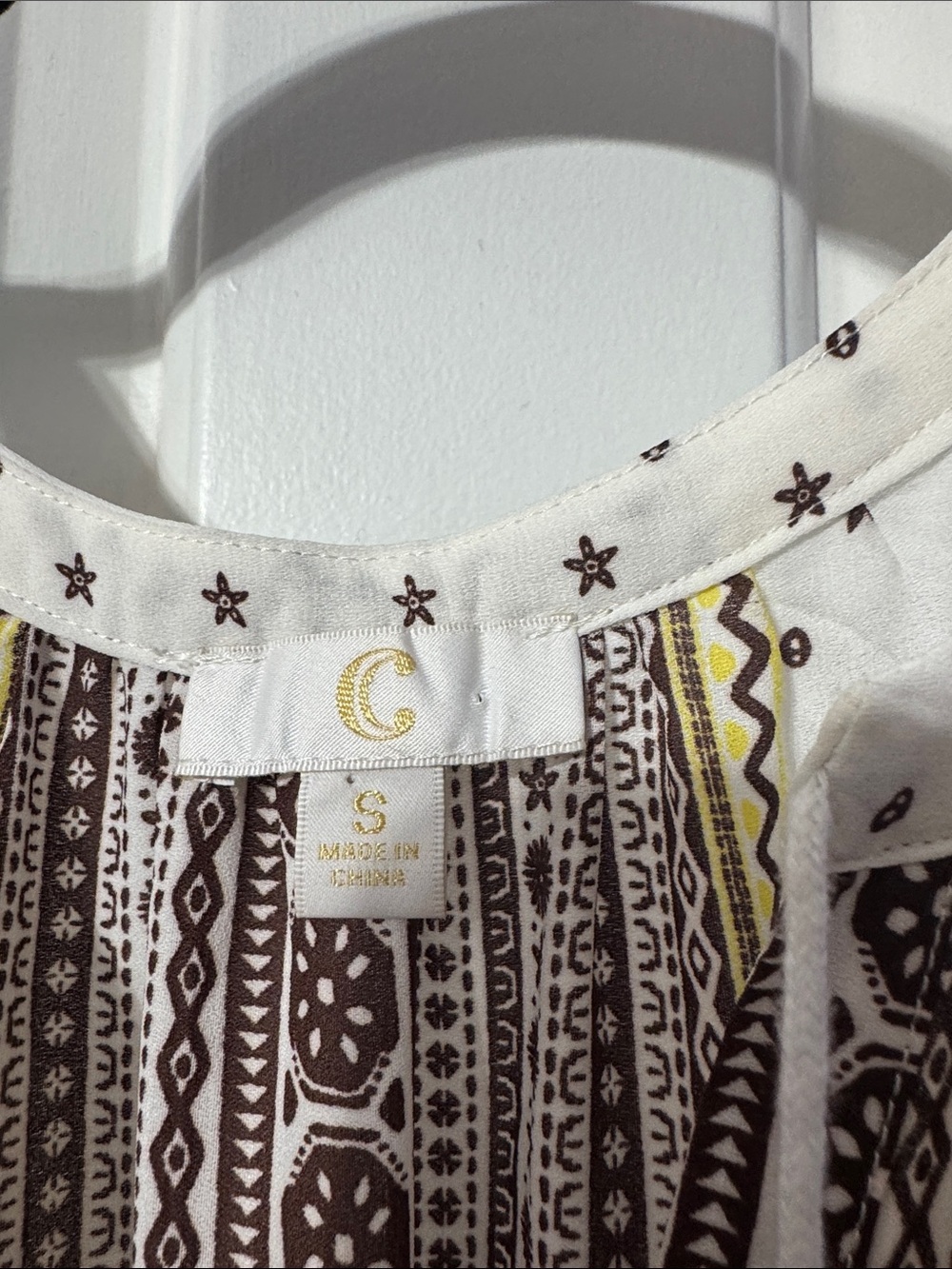 C White Dress with Brown and Yellow Tribal Stripes - Picture 2 of 6